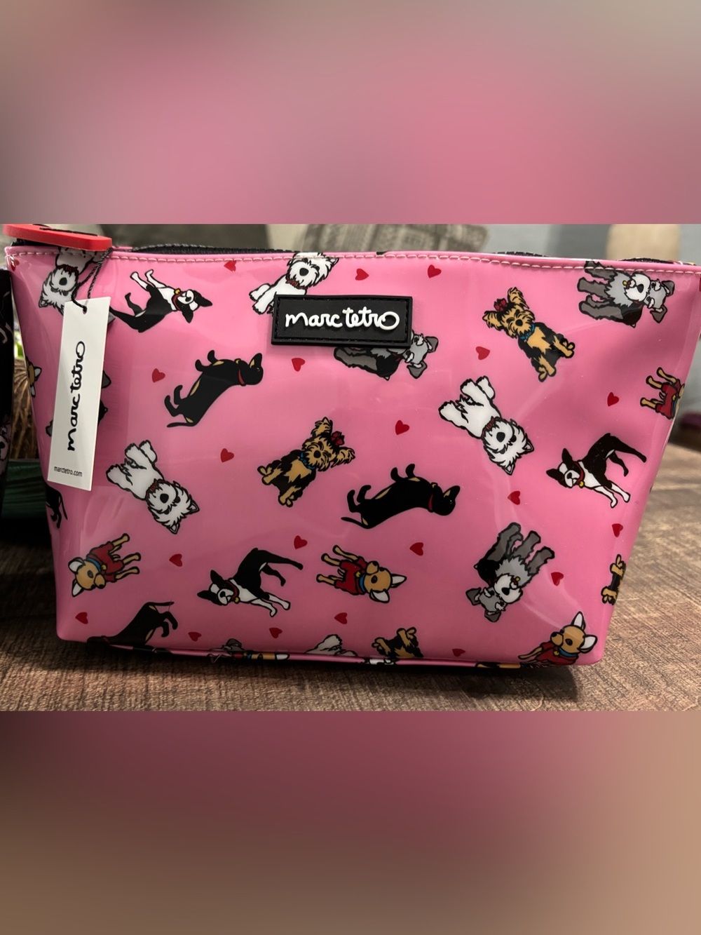 Marc Tetro All Dogs Patent Leather Cosmetic Bag
